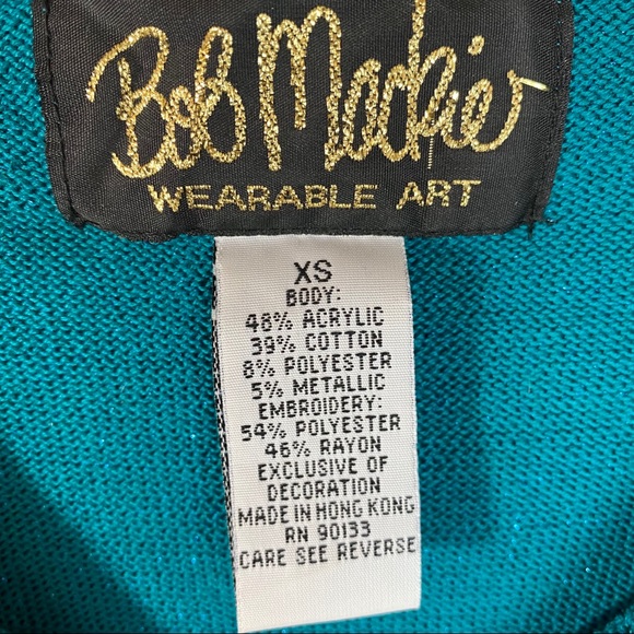 Bob Mackie XS Blue Embroidered Peacock Sweater - Picture 4 of 8